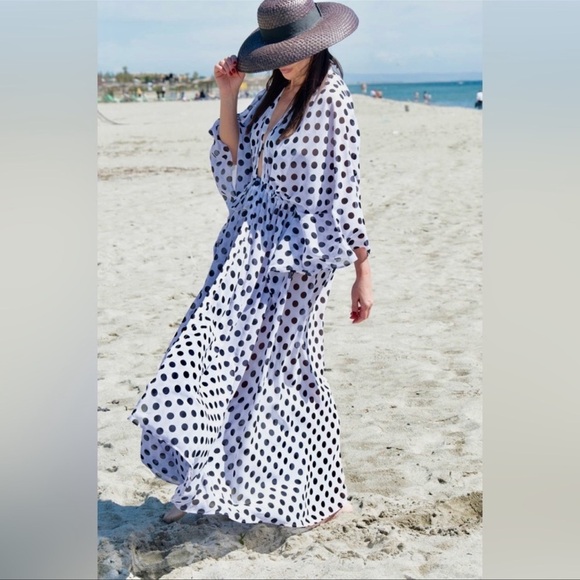 Elegant Polka Dot Swimsuit Coverup Dress - Picture 7 of 9